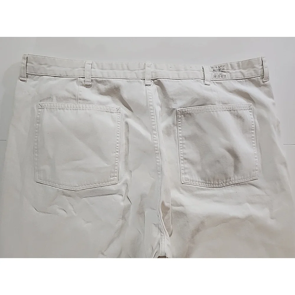 Vtg 90's Polo Ralph Lauren Dungarees White Canvas Workwear Utility Pants‎ 41X29